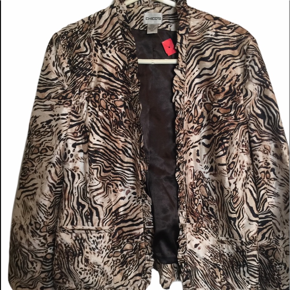 New Chico’s cheetah silk jacket size 1